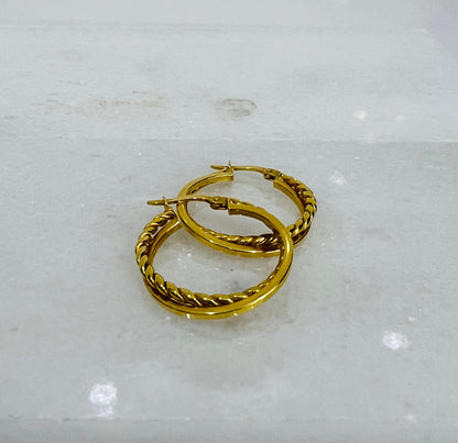 21k Gold Twist Cable Hoop Earrings