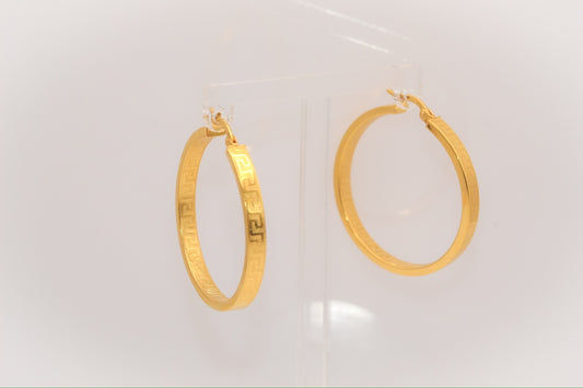 21K Gold Greek Key Hoop Earrings