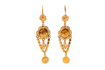 21K Gold Coin Chandelier Earrings