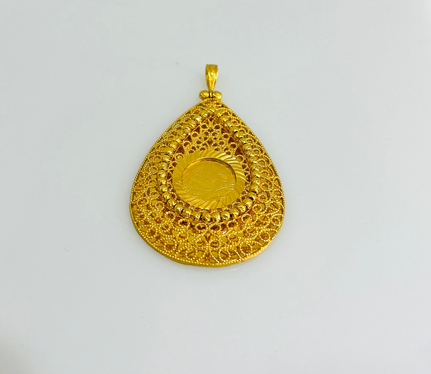 21k Gold Tear Drop Turkish Coin Himo Pendant