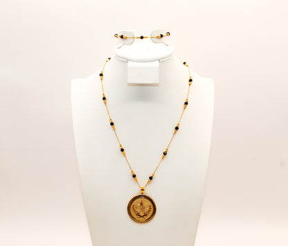 21K Gold Black Bead Coin Necklace