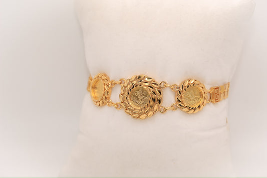 21k Gold Turkish Coin Leaf Bracelet