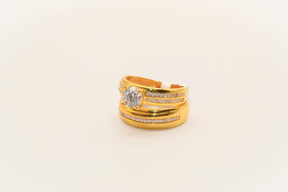 21K Gold Solitaire Wedding Ring Set