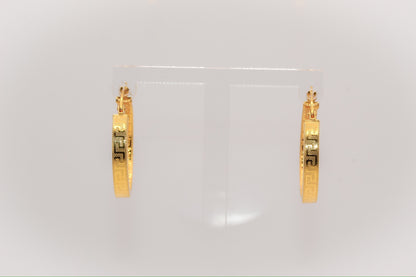 21k Gold Greek Key Hoop Earrings