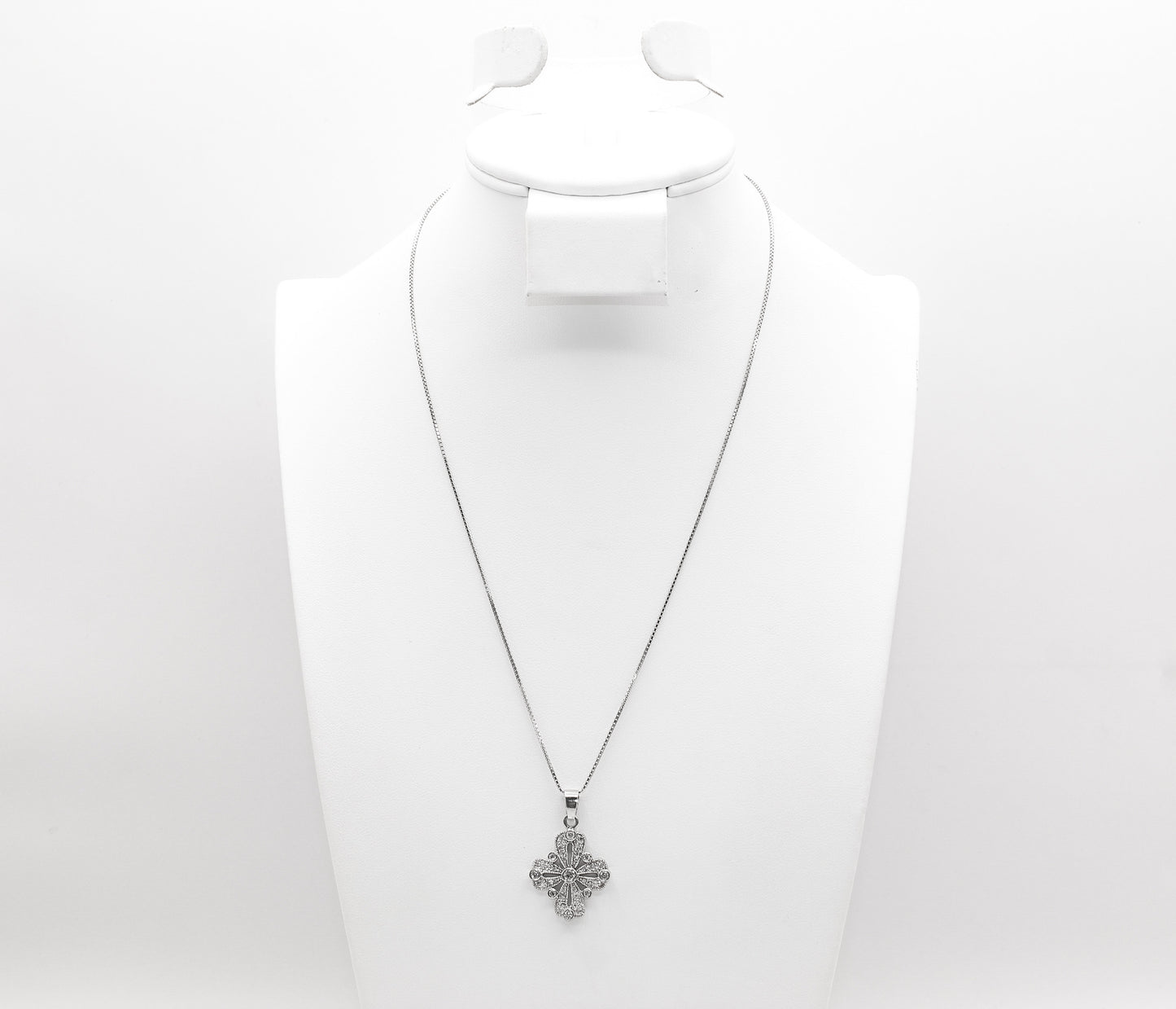 18K White Gold Cross Necklace