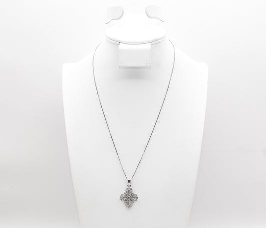 18K White Gold Cross Necklace