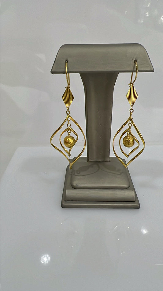 21k Gold swirl Dangle Earrings