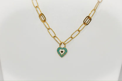 21k Gold Blue Heart Clip Necklace