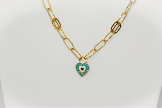 21k Gold Blue Heart Clip Necklace