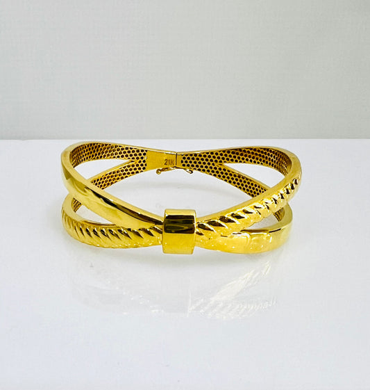 21k Gold X Design Bangle Bracelet