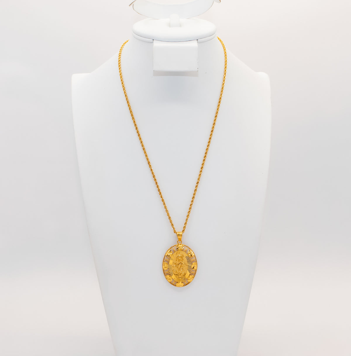 21K Gold Oval Rose Necklace, view 2