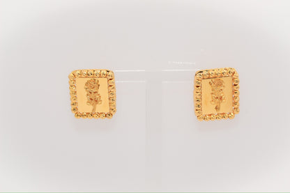 21K Gold Himo Square Rose Earrings