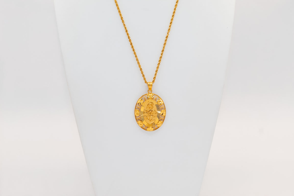 21K Gold Oval Rose Necklace
