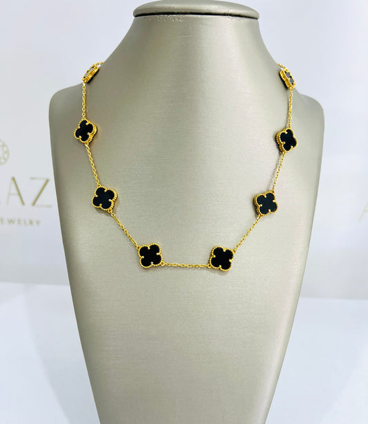 21k Gold Black Onyx Clover Necklace