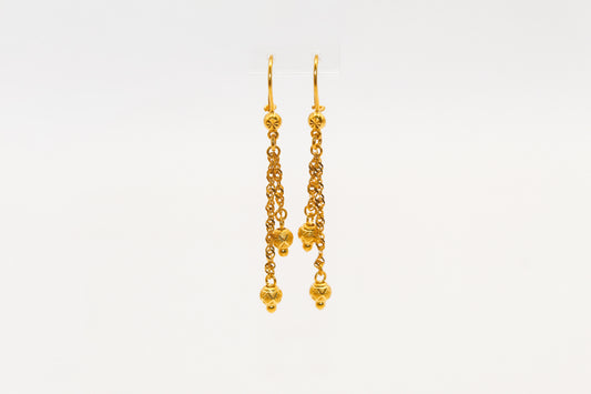 21K Gold Bead Dangle Earrings, 3.88 g