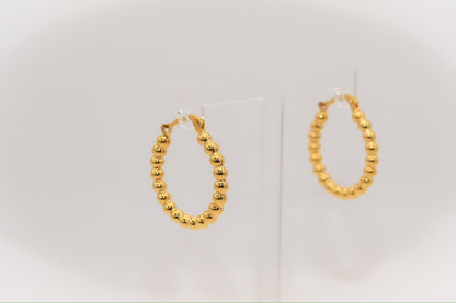 21K Gold Beaded Hoop Earrings