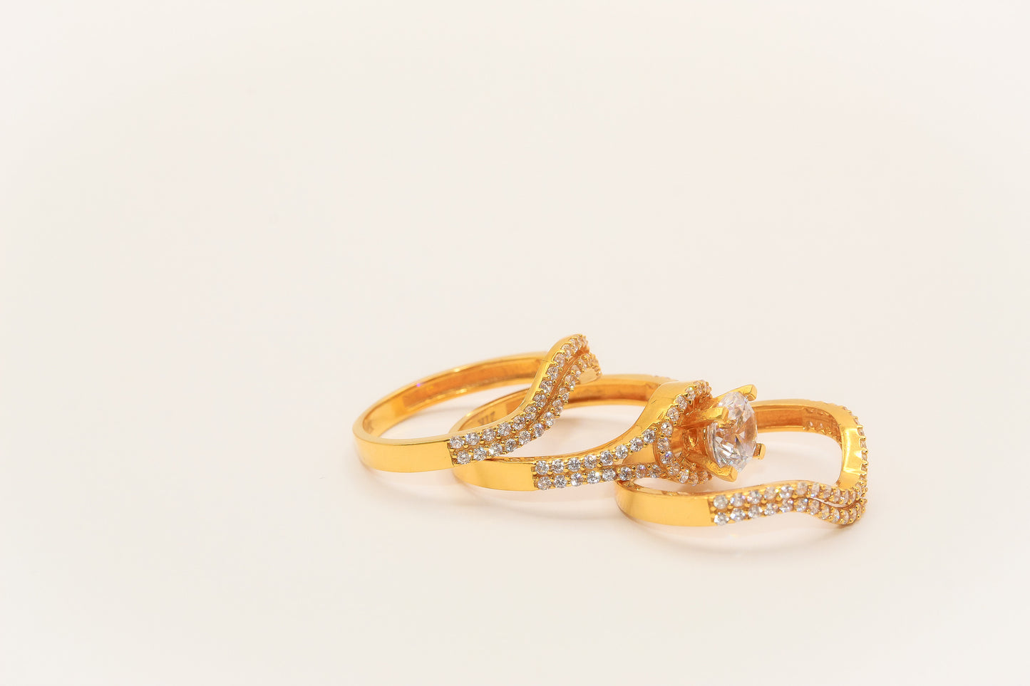 21K Gold Solitaire Wedding Ring Set