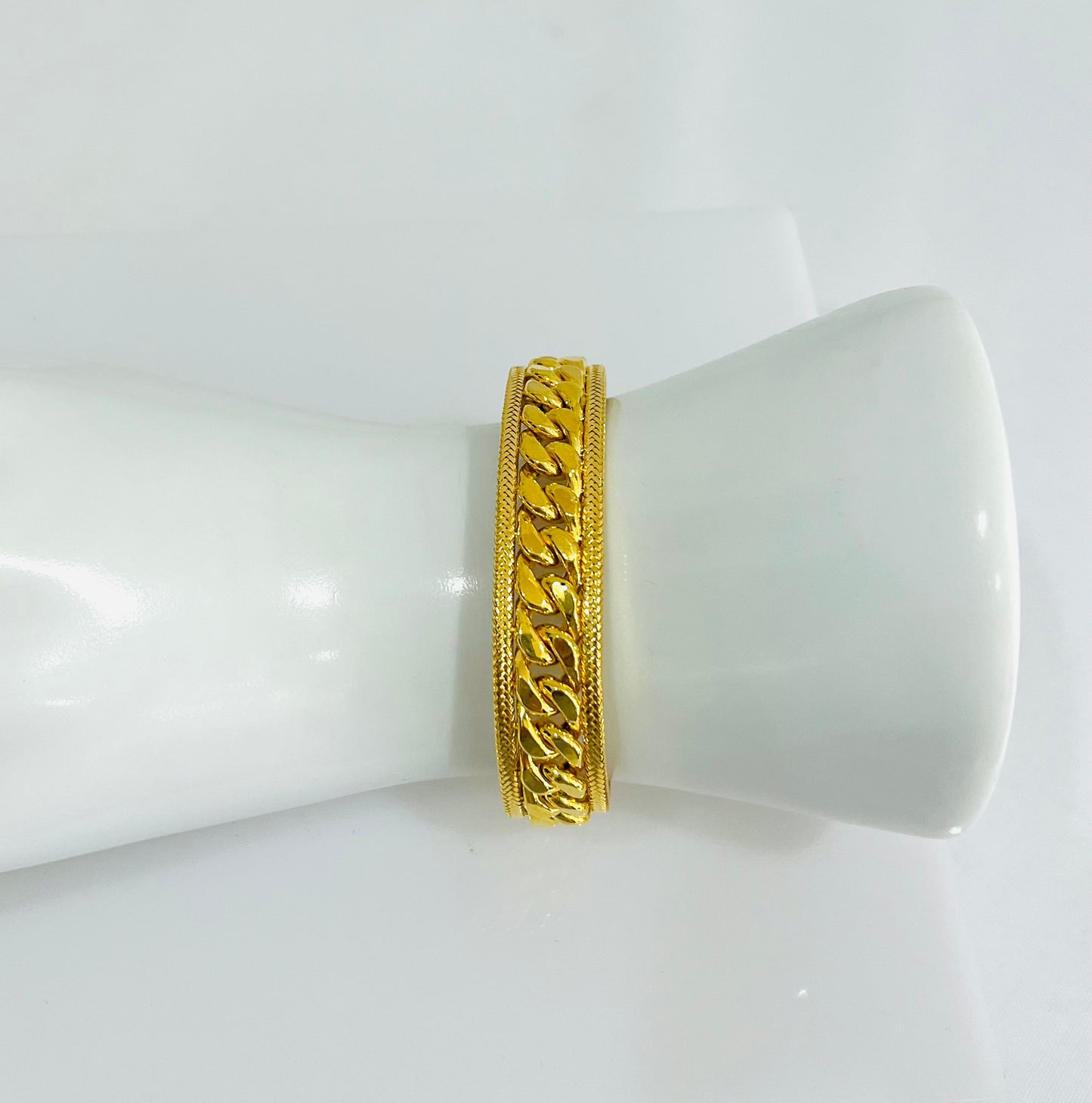 21k Gold Himo Cuban Link Cuff Bracelet