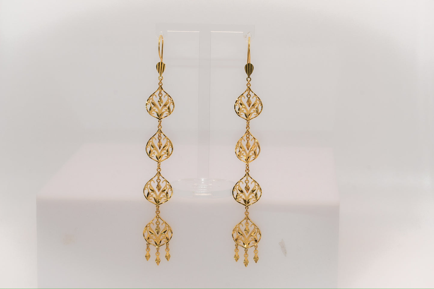 21K Gold Long Dangle Earrings