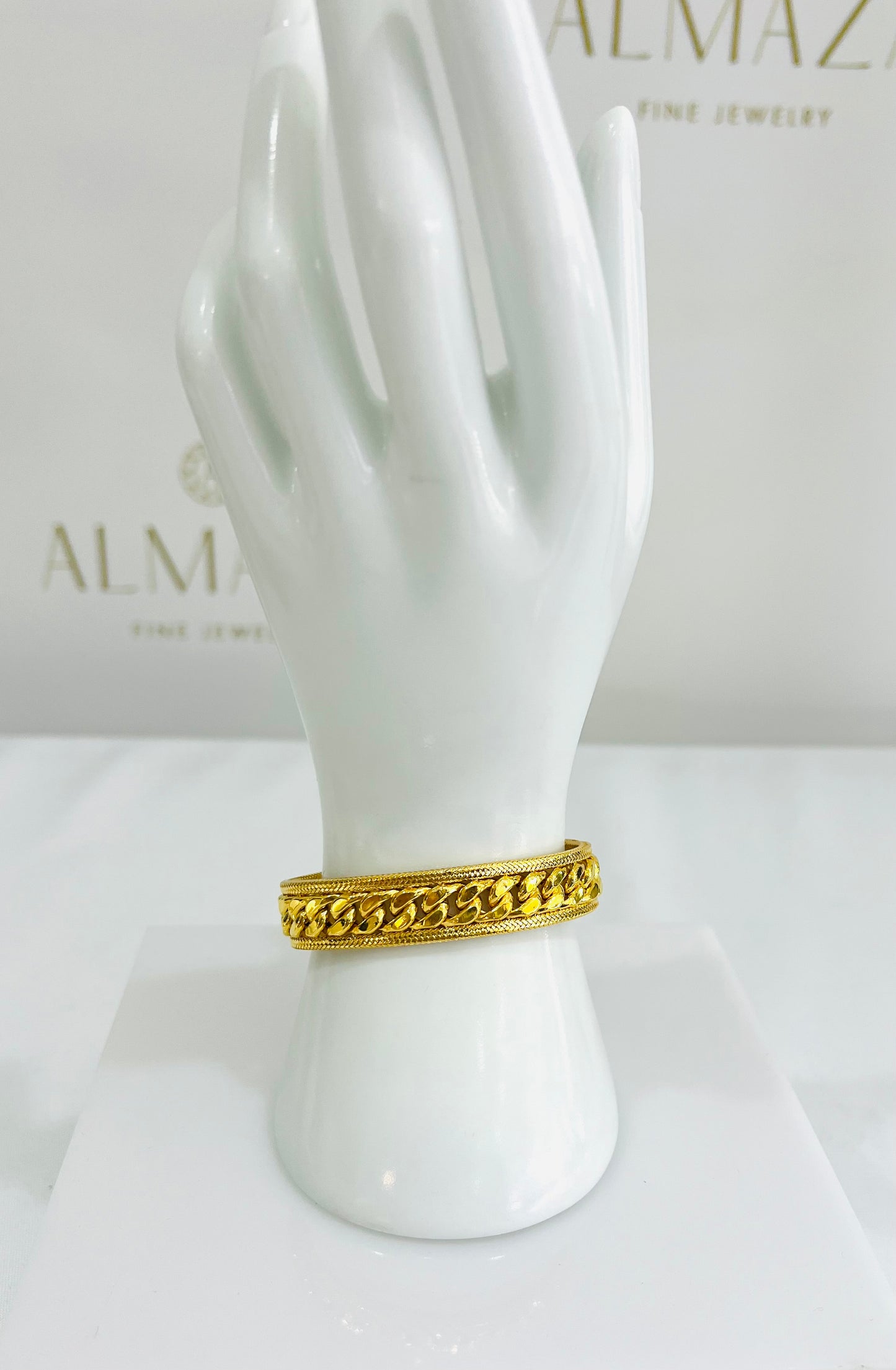 21k Gold Himo Cuban Link Cuff Bracelet