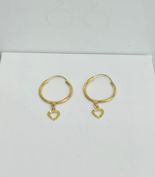 21k Gold Hoop Heart Earrings