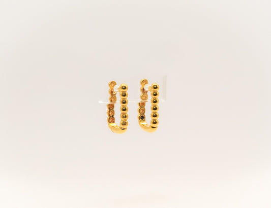 21K Gold Mini Beaded Square Huggies Earrings