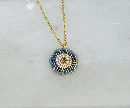 21k Gold crystals Evil Eye Necklace