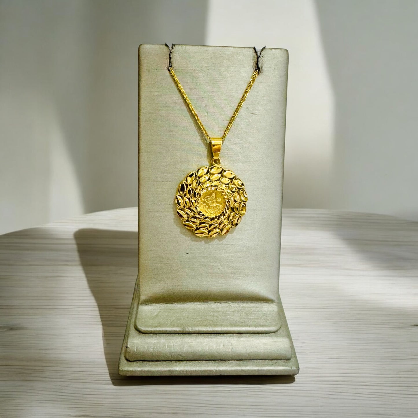 21k Gold Coin Leaf Necklace