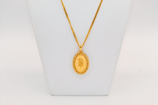 21K Gold Oval Rose Necklace