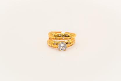 21K Gold Solitaire Wedding Ring Set