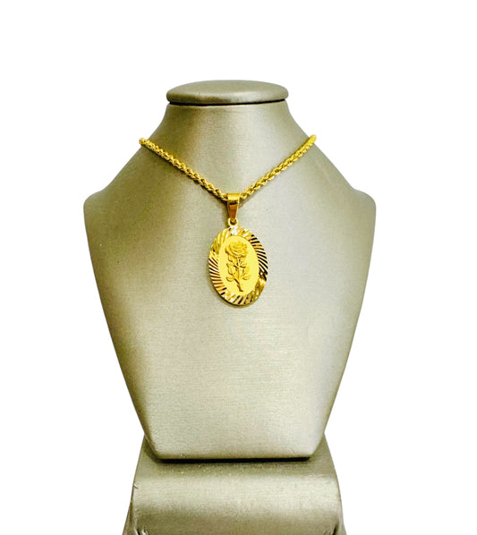 21k Gold oval Rose Necklace