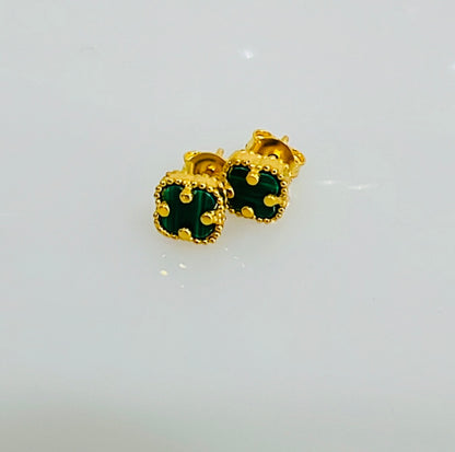 21k Gold Mini Malachite clover Earrings