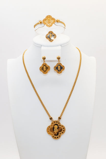 21K Gold Flower Clover Set