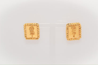 21K Gold Himo Square Rose Earrings