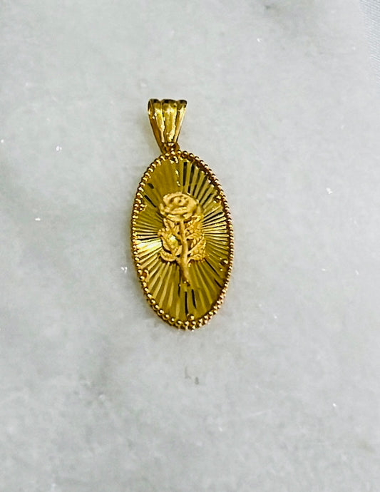 21k Gold Oval Rose Pendant