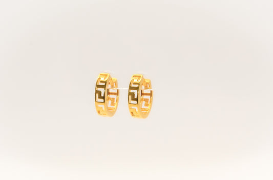 21K Gold Greek Key Mini Huggies Earrings