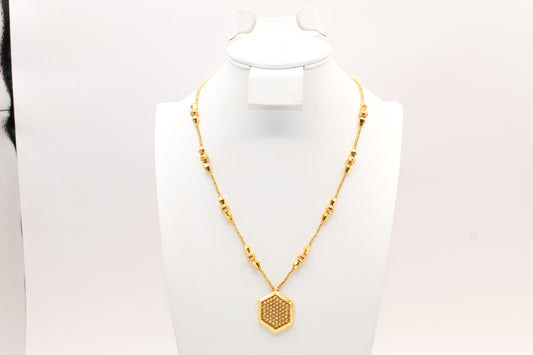 21K Gold Beaded Medal Necklace