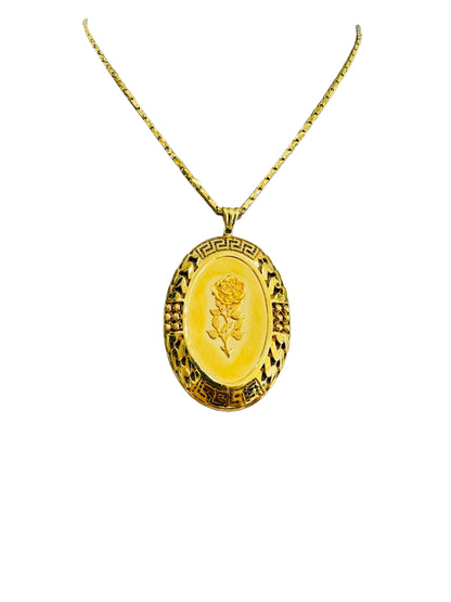 21k Gold Large Rose Pendant Necklace