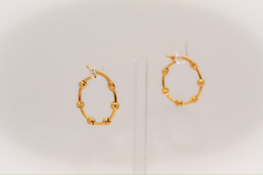 21K Gold Small Beaded Hoop Earrings