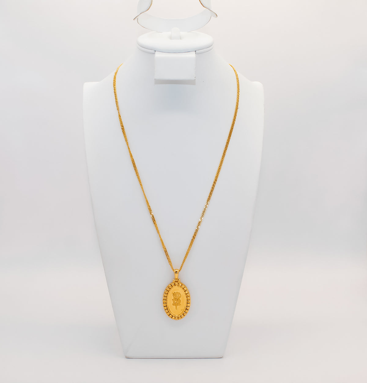 21K Gold Oval Rose Necklace, view 2