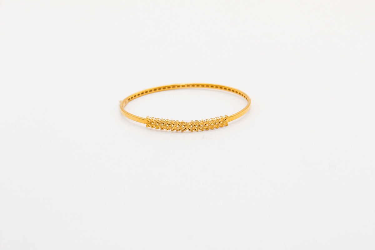 21K Gold Simple Leaf Bangle Bracelet