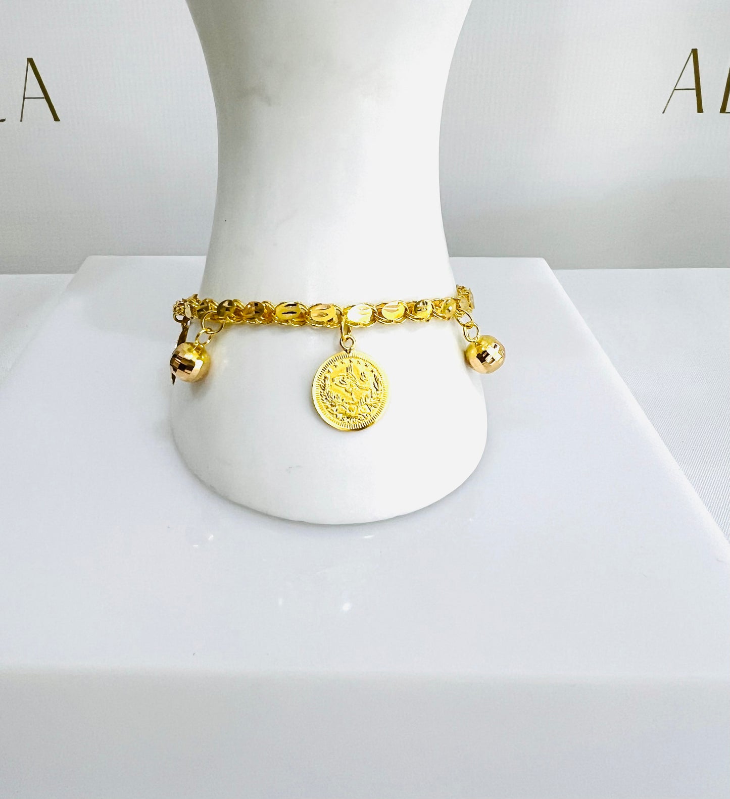 21k Gold Coin Charm Bracelet