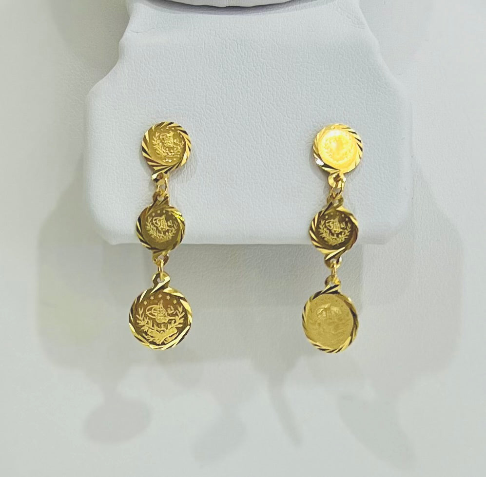 21k Gold Triple Coin Earrings