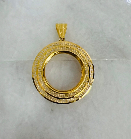 21k Gold Coin Greek Key Bezel Pendant