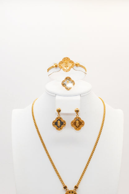 21K Gold Flower Clover Set