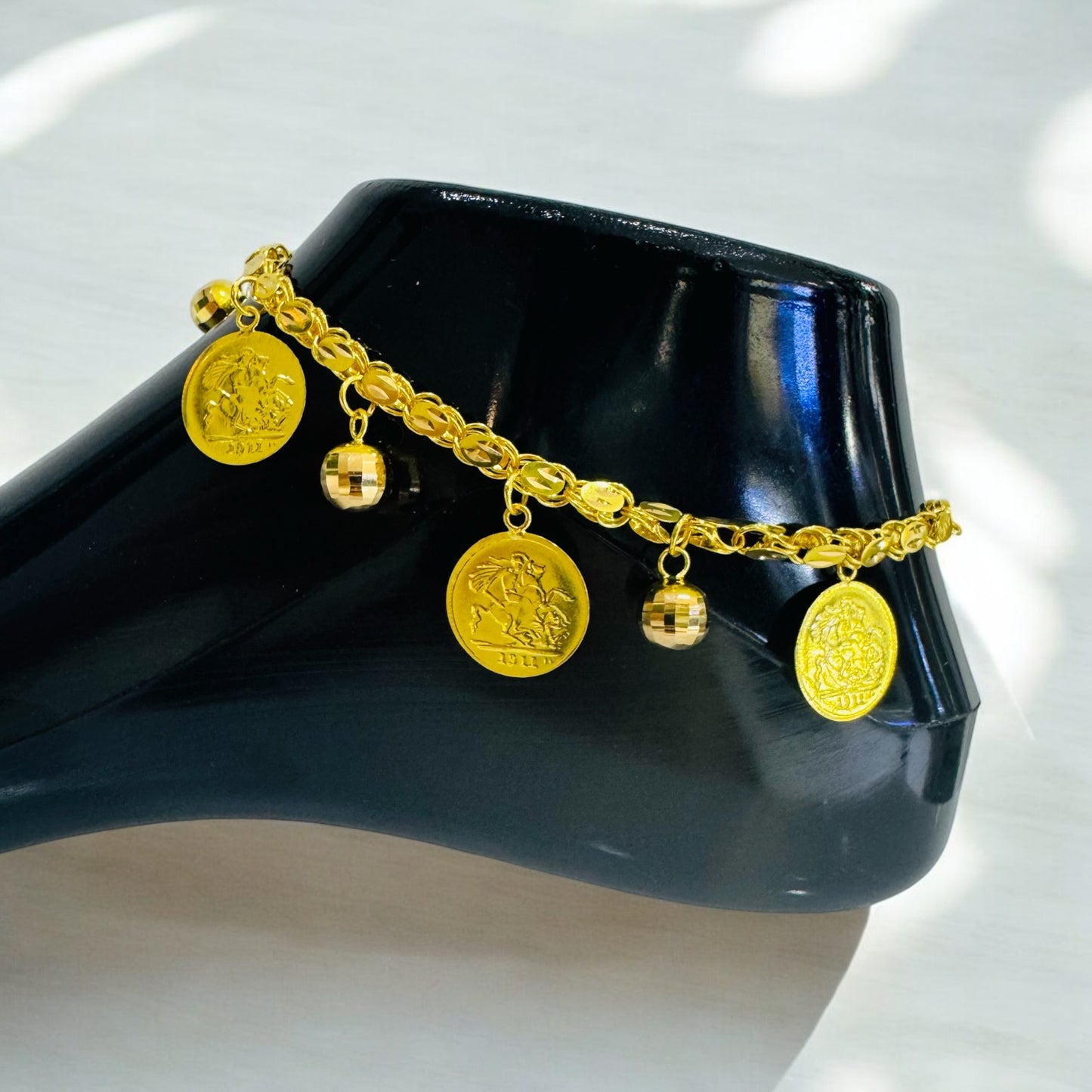 21k Gold Coin Anklet Bracelet