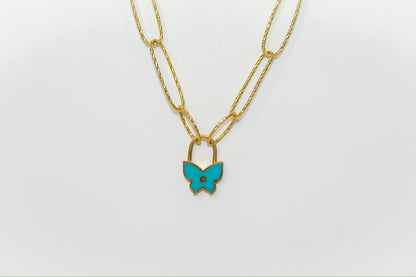 21k Gold Blue Butterfly Clip Necklace