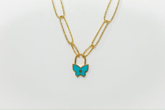 21k Gold Blue Butterfly Clip Necklace