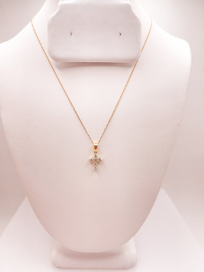 14k Gold Mini Diamond Cross Necklace