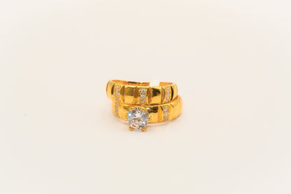 21K Gold Solitaire Wedding Ring Set